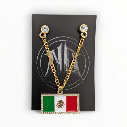 Mexico Flag Gold Chain Hat Pin - Soft Enamel Streetwear Pin
